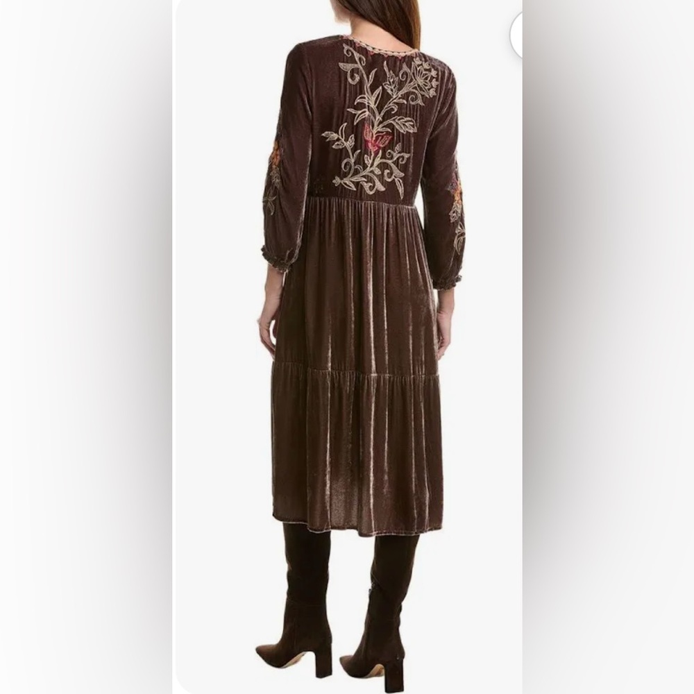 Johnny Was “Taline Velvet Midi Dress” in coffee bean brown. New with tags. - Picture 8 of 12